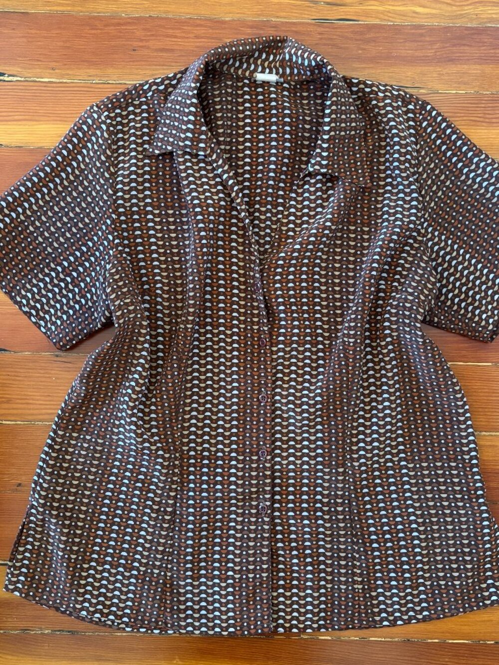 Twee 80s Vintage Indie Sleaze Geometric Pattern Short Sleeve Blouse Tanner XL